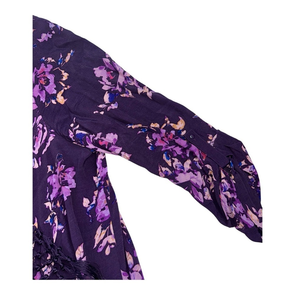 Torrid Floral Fringe Kimono Cardigan Purple Boho Rayon Size 2 (18/20) (2X) - Picture 4 of 12